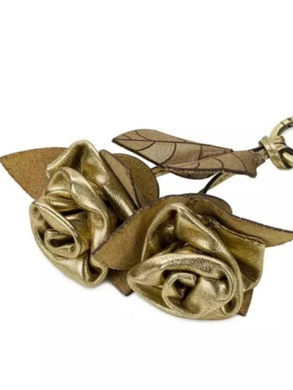 Patricia Nash Leather Laced Rose Bag Charm key holder in Antique Gold, NWT - Picture 5 of 5
